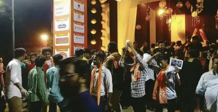 Bajrang Dal members at a garba venue in Gandhinagar.