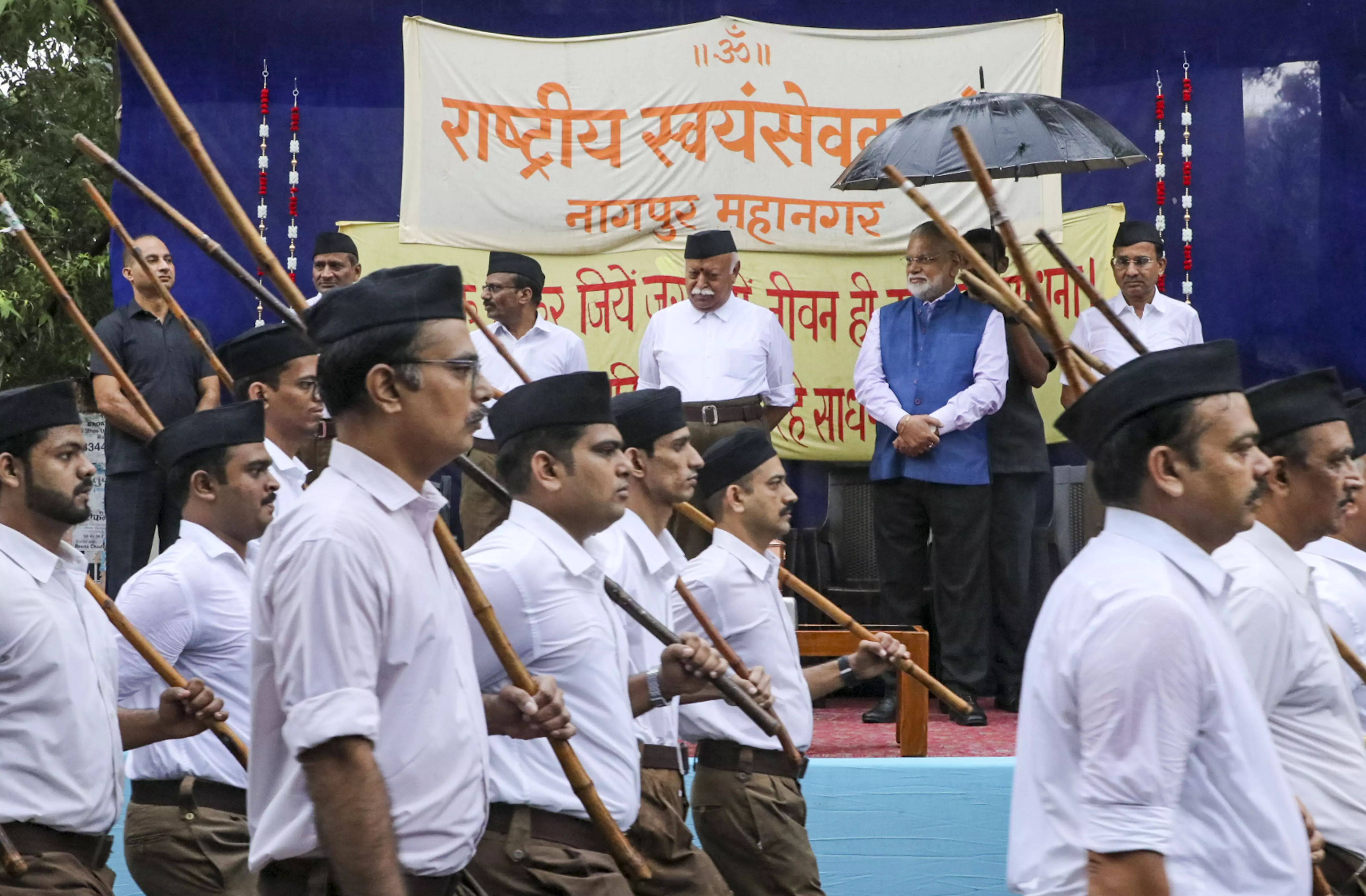 Mohan Bhagwat at the RSS headquarters in Nagpur on Saturday. Photo: PTI