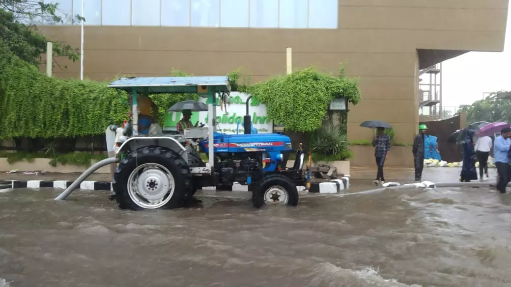 Floodwater being pumped out of a hotel in Taramani, which is among 169 low-lying flood-prone spots in Chennai