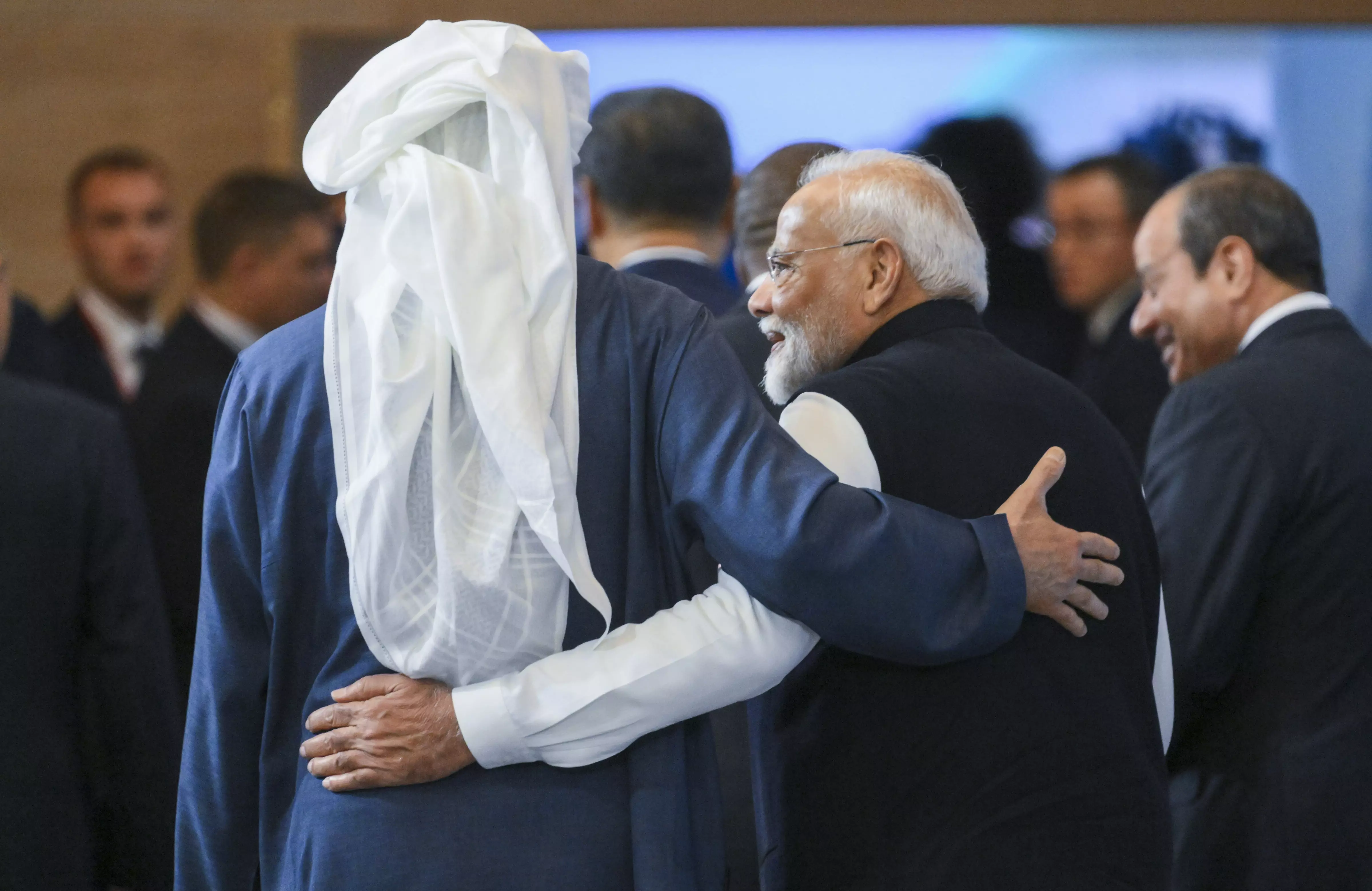 PM Narendra Modi with UAEs President Sheikh Mohamed bin Zayed Al Nahyan during the 16th BRICS Summit, in Kazan, on Wednesday | PTI