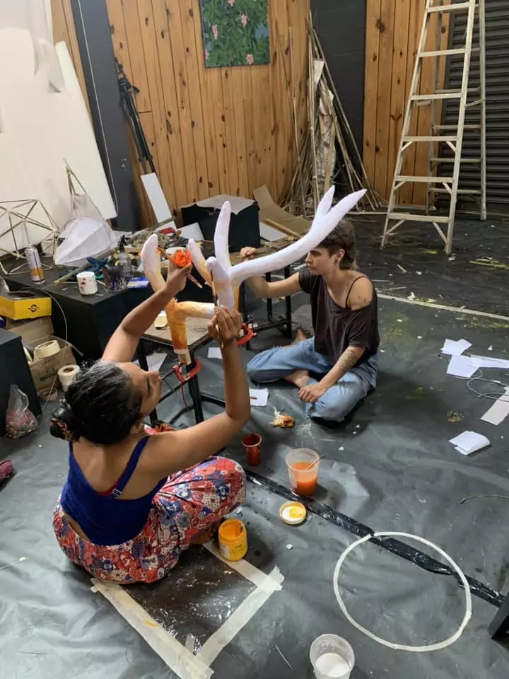 Artists at the workshop making a giant puppet Artists at the workshop making a giant puppet