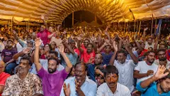 Sri Lankans attend a NPP poll rally in Jaffna