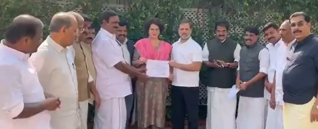 Congress leaders from Wayanad hand over election certificate to Priyanka Gandhi