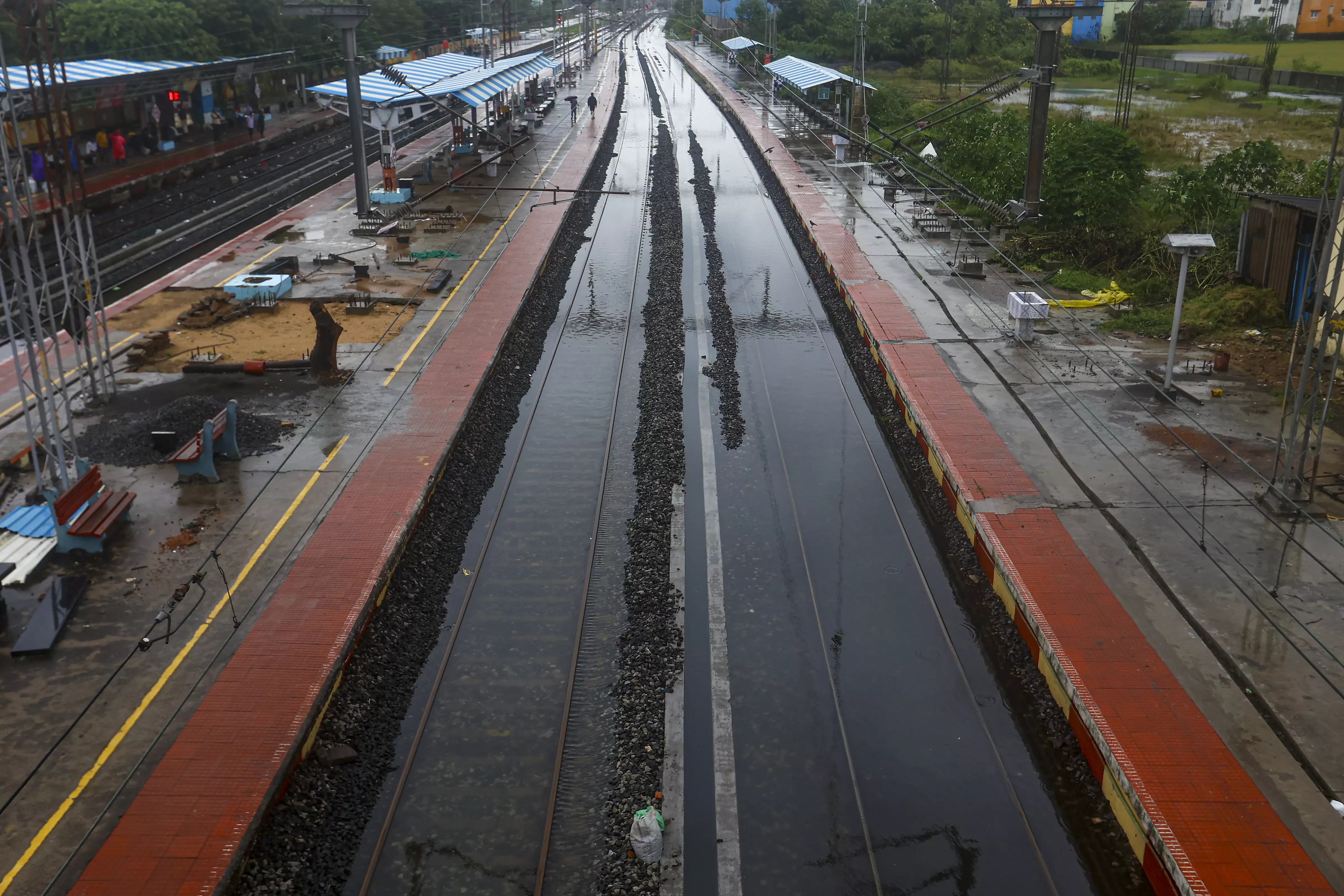 A waterlogged railway station in Chennai on Saturday | PTI 