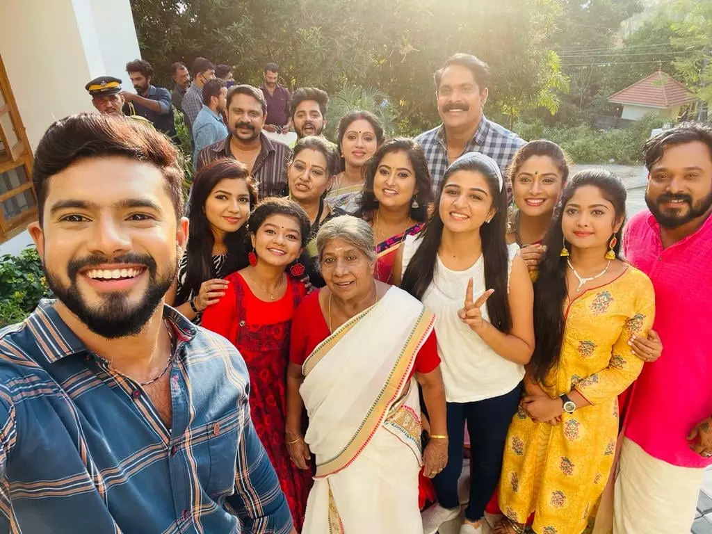 The cast of Mounaragam, a Malayali TV soap.