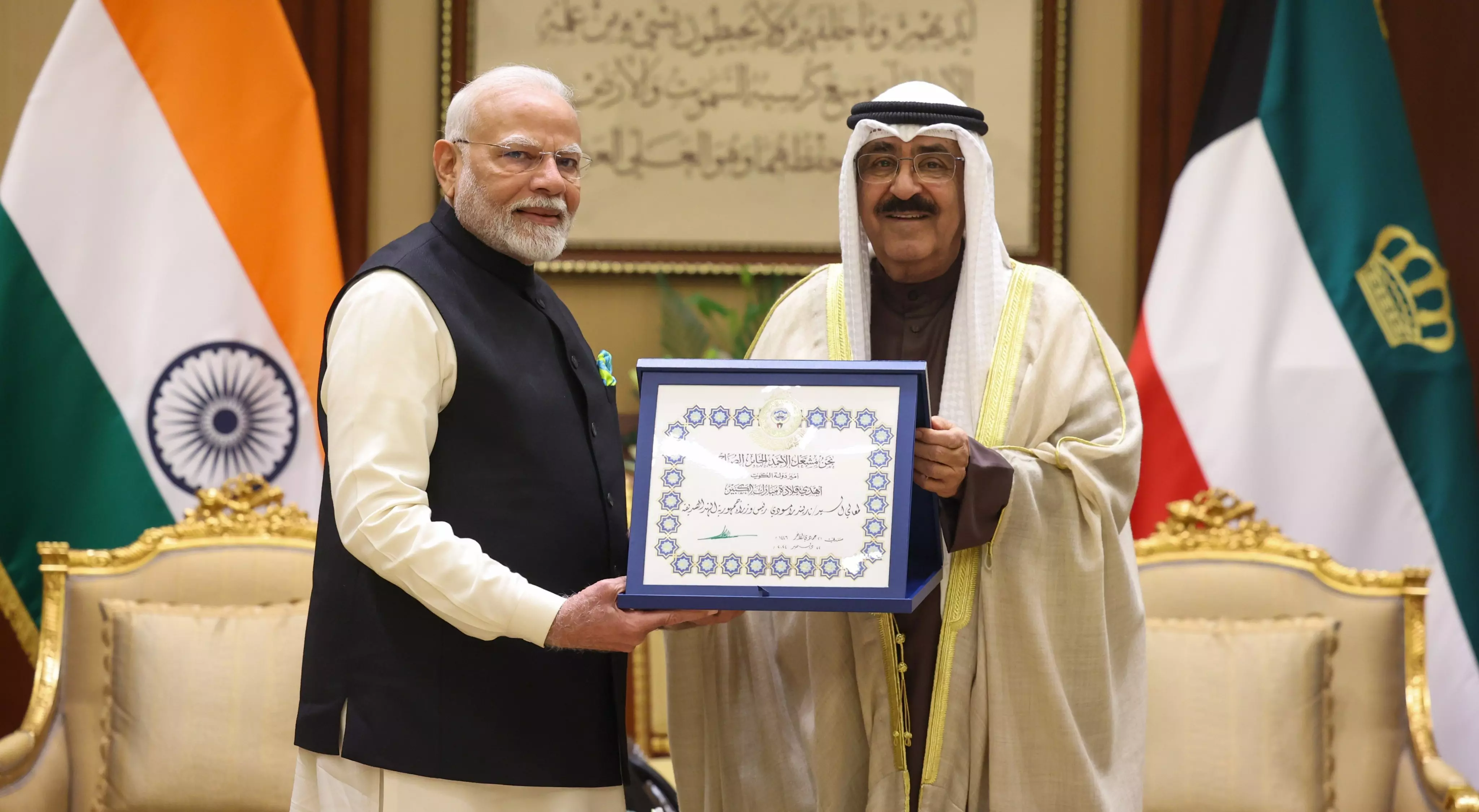 PM Modi receives Kuwaits highest honour The Order of Mubarak Al Kabeer