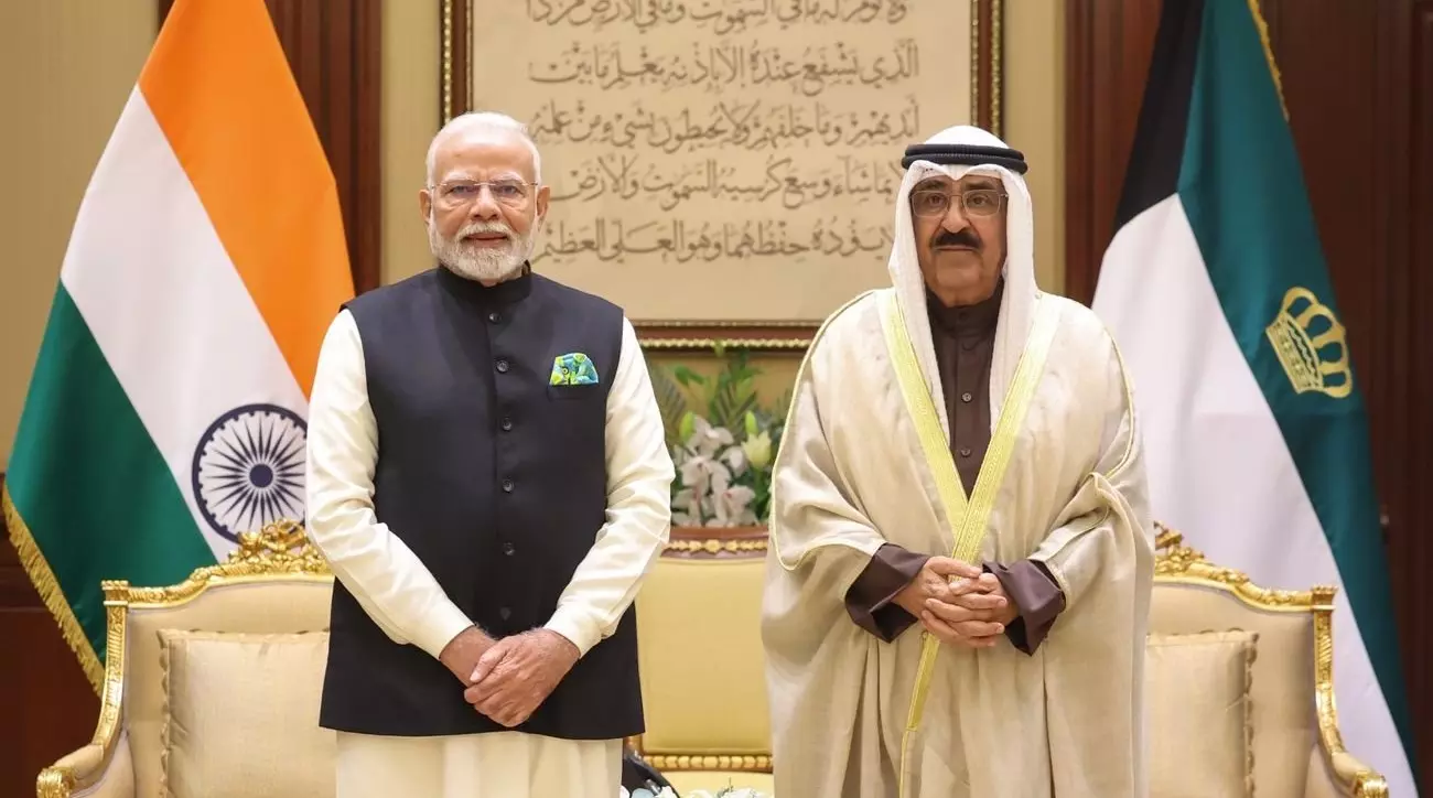 PM Narendra Modi with the Amir of Kuwait, Sheikh Meshal Al-Ahmad Al-Jaber Al Sabah