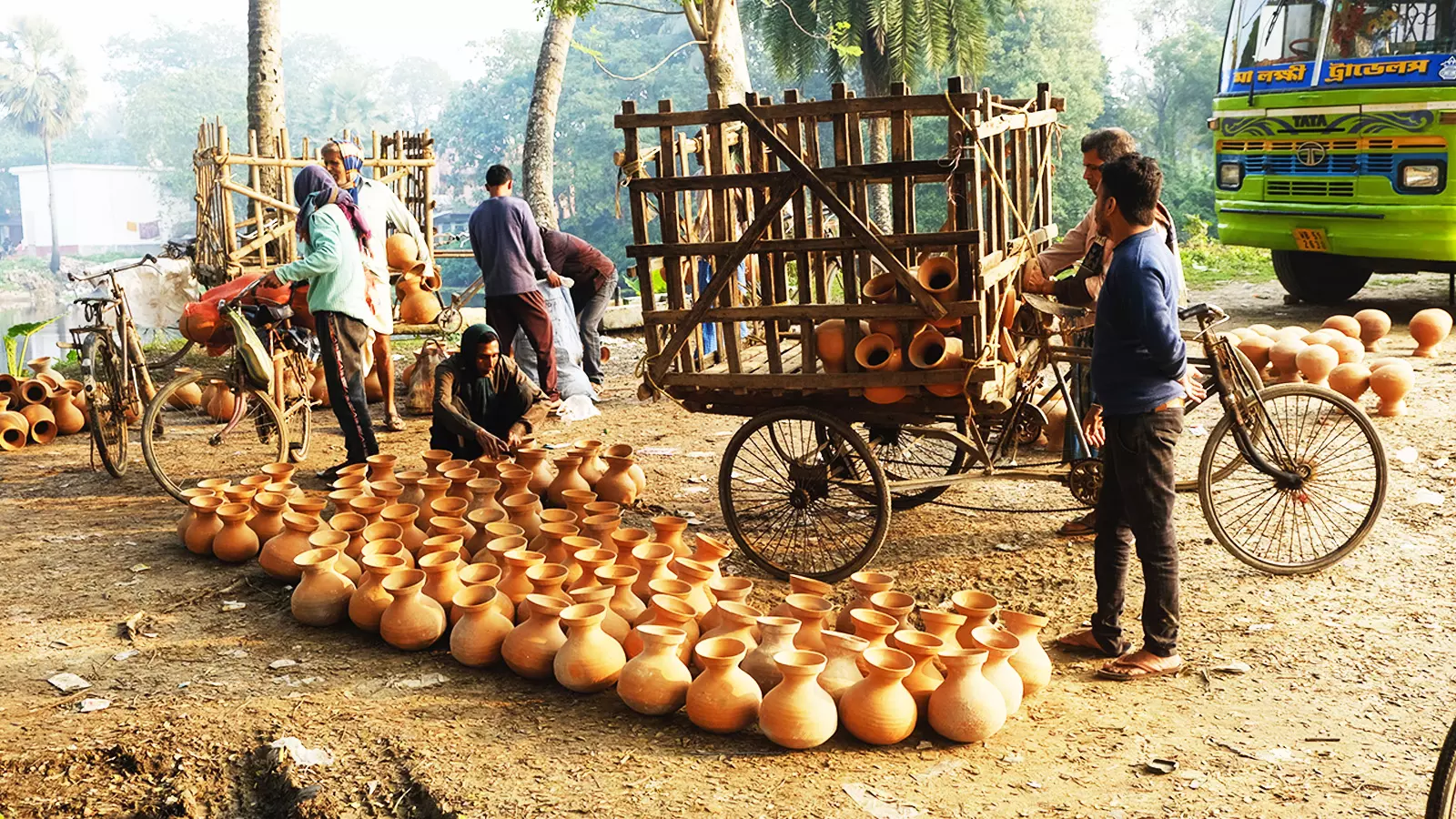 The pitchers in which the sap is collected.