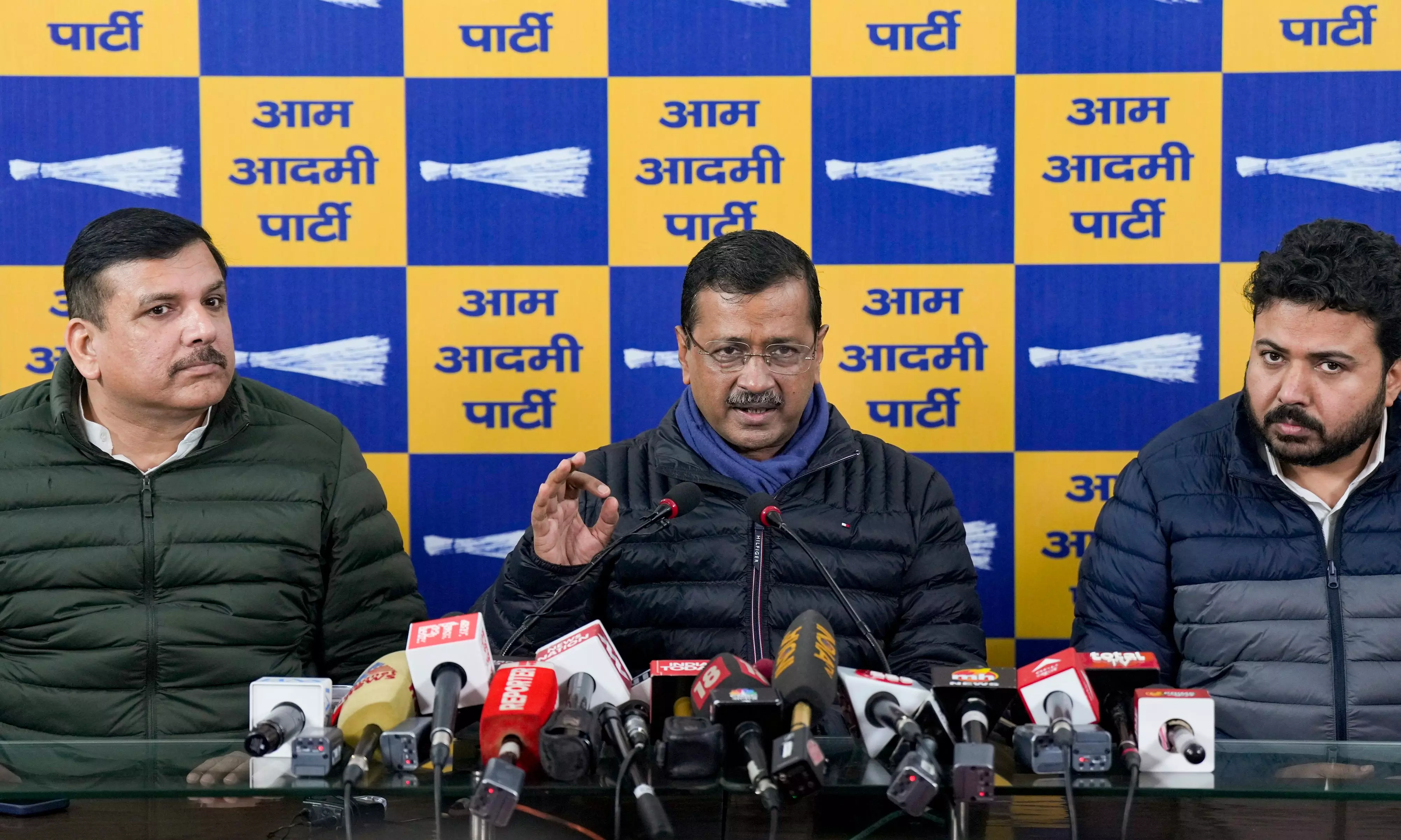 Arvind Kejriwal at a press conference