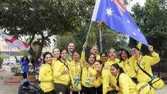 Australian women players in New Delhi ahead of the Kho Kho World Cup 2025