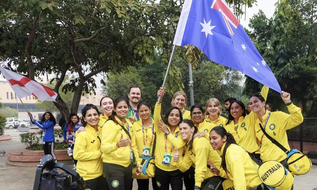 Australian women players in New Delhi ahead of the Kho Kho World Cup 2025