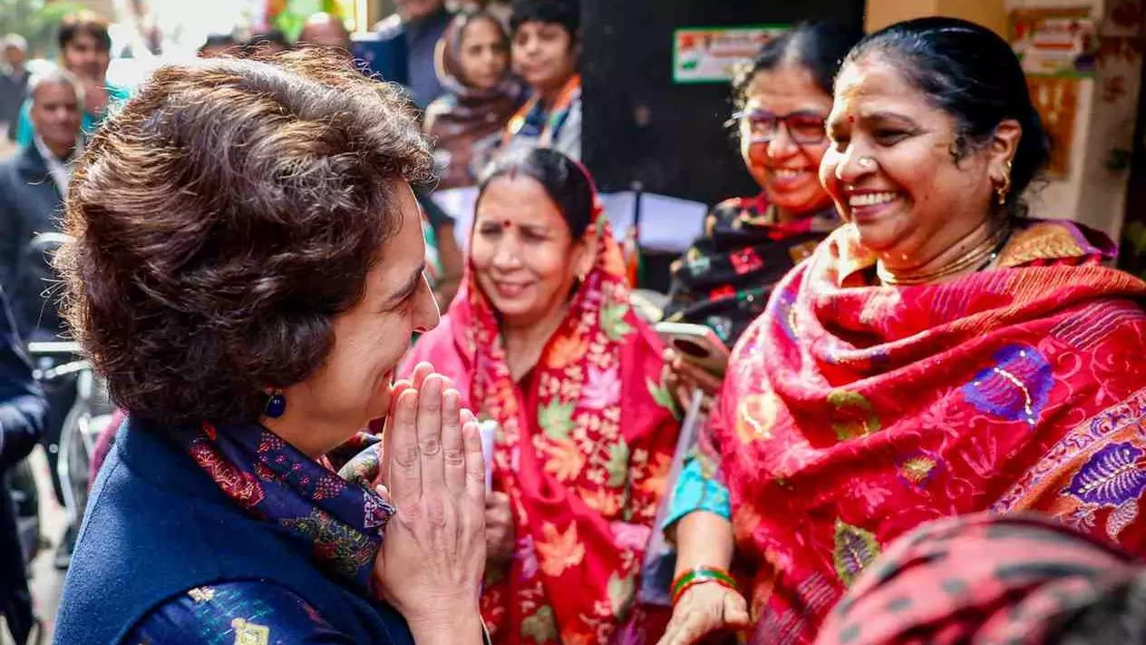 Priyanka Gandhi greets voters in Delhi