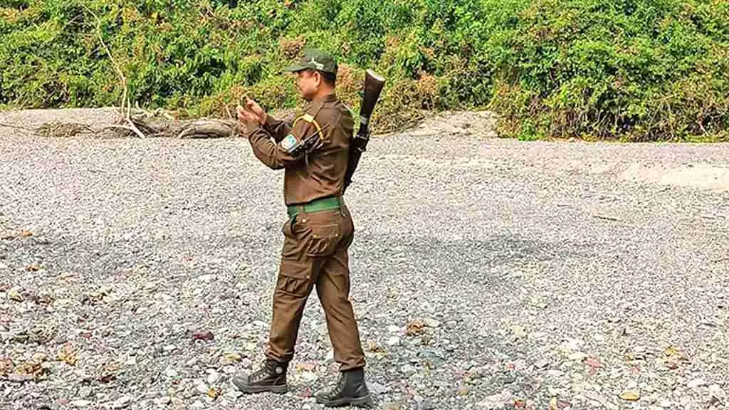 A forest guard in Raimona National Park. Operations by the security forces inside the forest area were very common till as late as 2020.