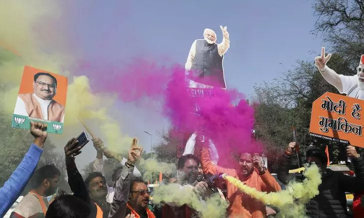 BJP workers celebrating in Delhi