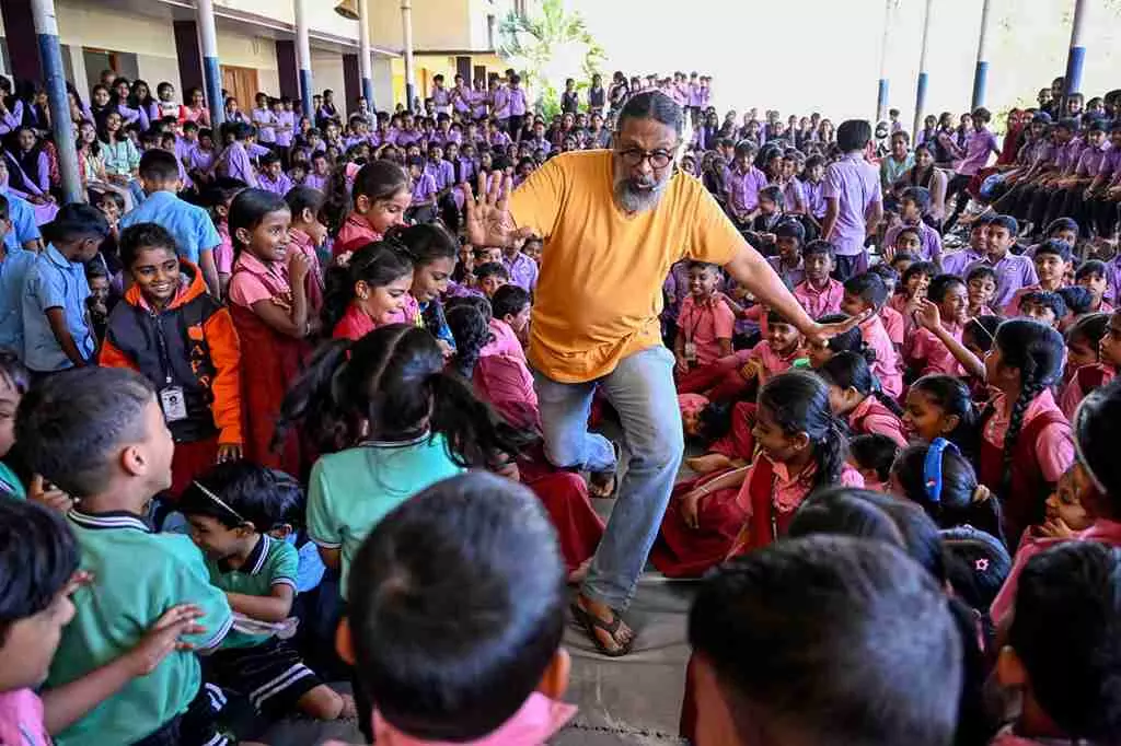 Manu Jose during a theatre training programe for children.