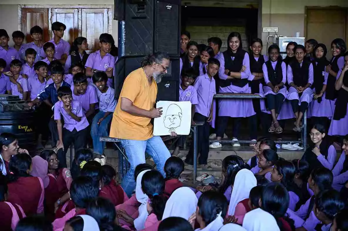 Manu Jose during a storytelling session for children.