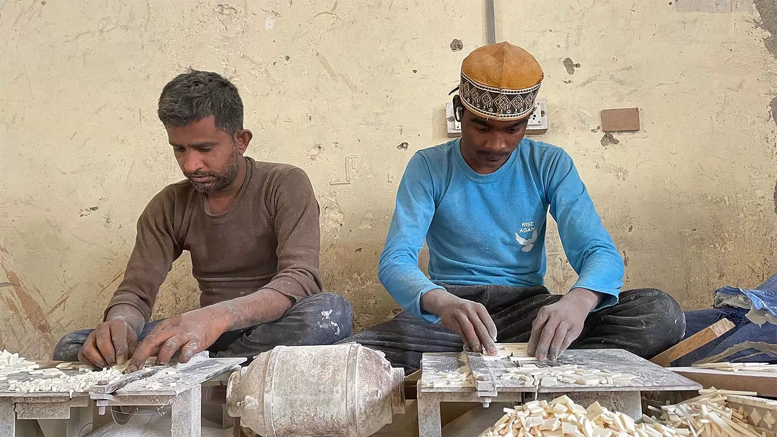 Bone cutting and grinding in process.