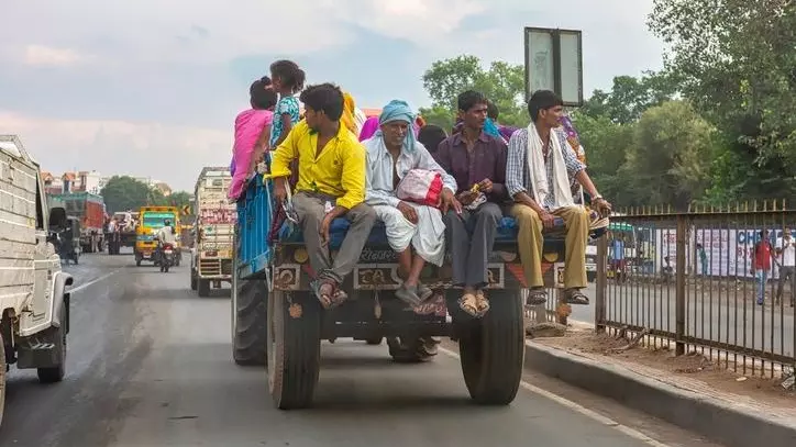 Village people sitting on a Tractor  in Morena, Madhya Pradesh