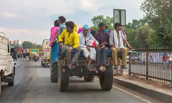 Village people sitting on a Tractor  in Morena, Madhya Pradesh