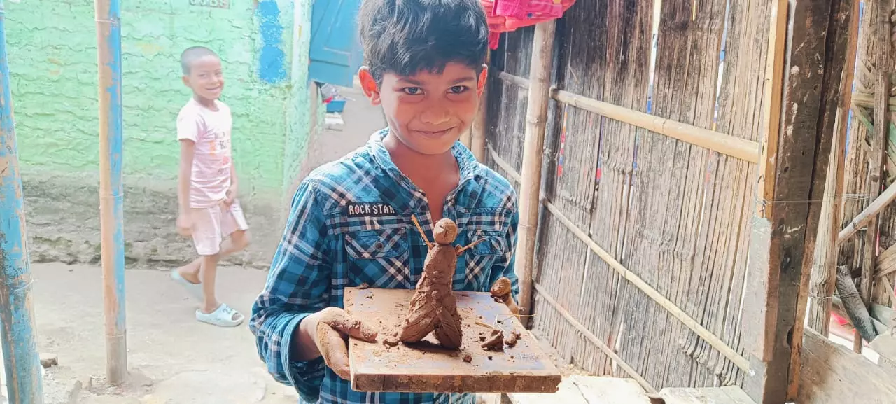 Jay Basfore, 11, spends hours creating clay figurines.