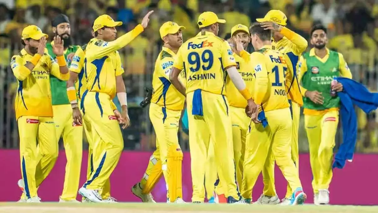 CSK players during an IPL 2025 match