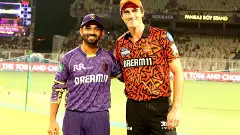 KKR captain Ajinkya Rahane (left) and SRH skipper Pat Cummins