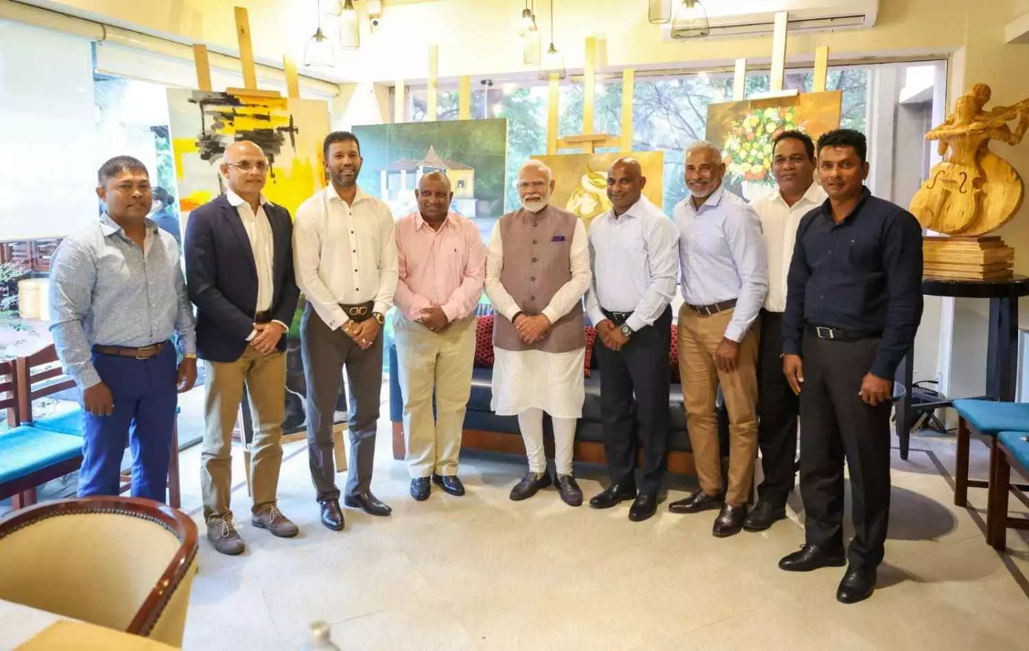 PM Narendra Modi with the members of Sri Lankas 1996 World Cup-winning cricket team PM Narendra Modi with the members of Sri Lankas 1996 World Cup-winning cricket team