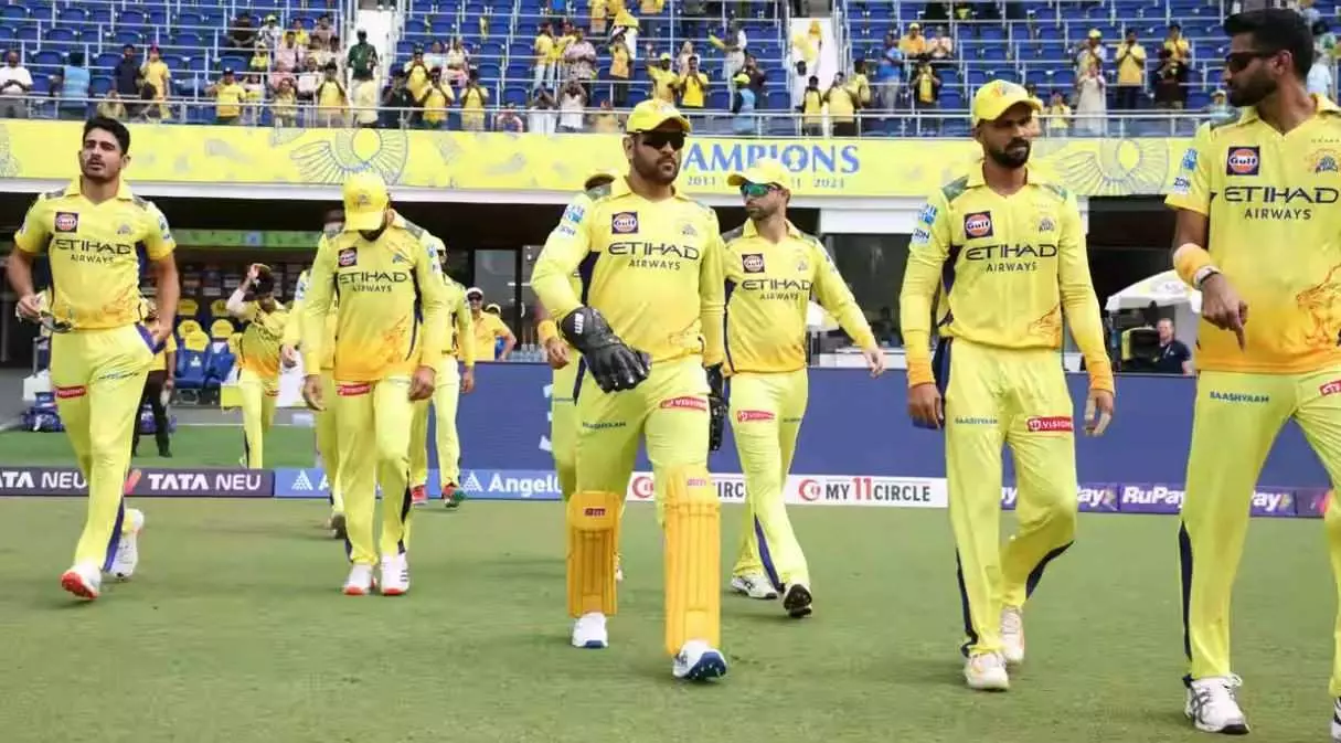 CSK players during an IPL 2025 match