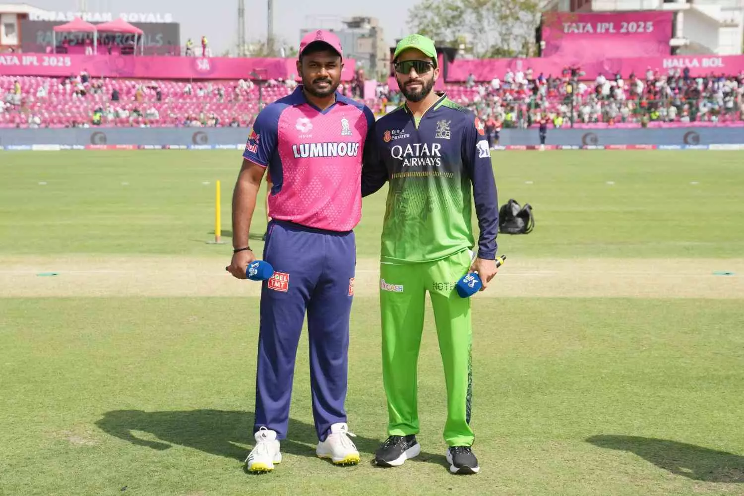 RR captain Sanju Samson and RCB skipper Rajat Patidar