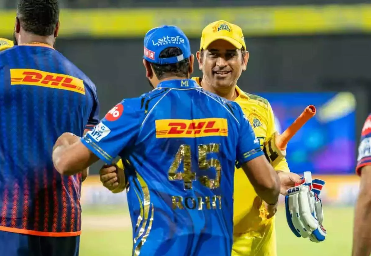 CSK captain MS Dhoni (right) with MIs Rohit Sharma CSK captain MS Dhoni (right) with MIs Rohit Sharma