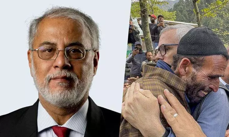 Manoj Joshi | Omar Abdullah consoles the father of one of the victims Manoj Joshi | Omar Abdullah consoles the father of one of the victims