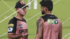 Punjab Kings (PBKS) head coach Ricky Ponting, left, and captain Shreyas Iyer
