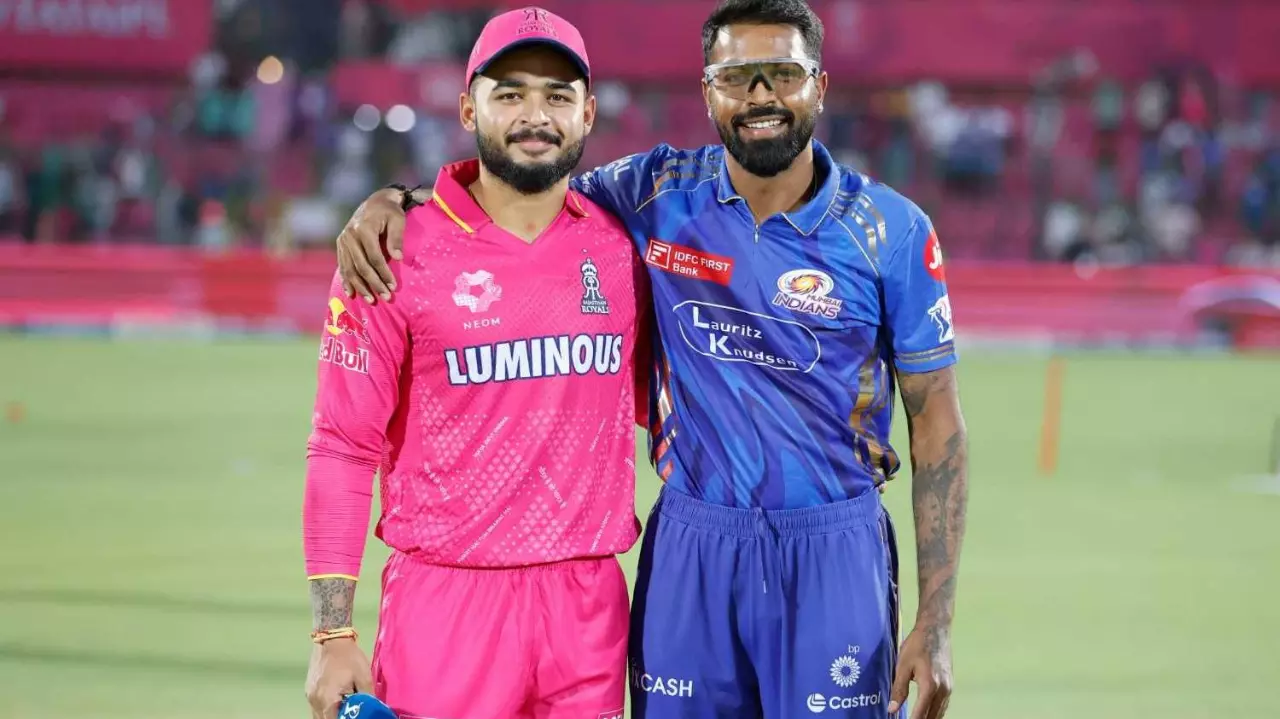 Rajasthan Royals (RR) Riyan Parag and Mumbai Indians (MI) skipper Hardik Pandya