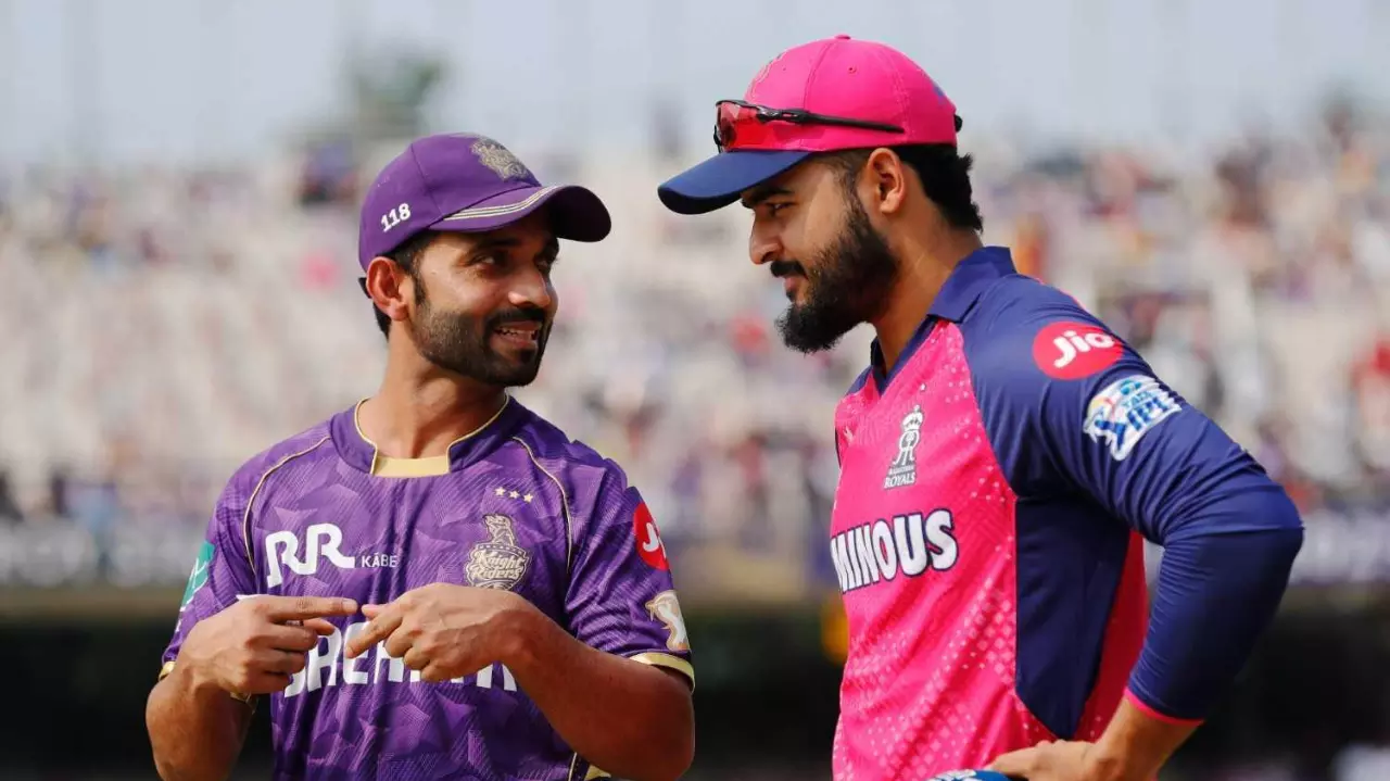 KKR captain Ajinkya Rahane (left) and RR skipper Riyan Parag