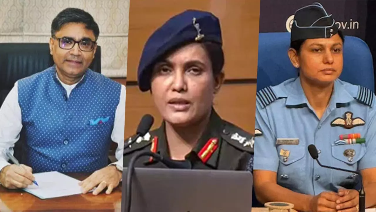 Vikram Misri (Left), Sofiya Qureshi (Centre) and Vyomika Singh (Right). File Photo