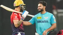 Royal Challengers Bengalurus (RCB) Virat Kohli, left, and Lucknow Super Giants (LSG) captain Rishabh Pant