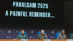 Director General of Military Operations (DGMO) Lt General Rajiv Ghai (centre) with Air Marshal AK Bharti (left) and Vice Admiral AN Pramod
