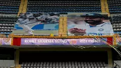 Rohit Sharma stand at the Wankhede Stadium in Mumbai