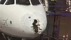 Indigo Flight 6E 2142 (shown here) experienced heavy turbulence during its journey to Srinagar, including damage to the nose of the aircraft. Photo: PTI