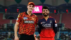 SRH captain Pat Cummins (left) and RCB skipper Jitesh Sharma
