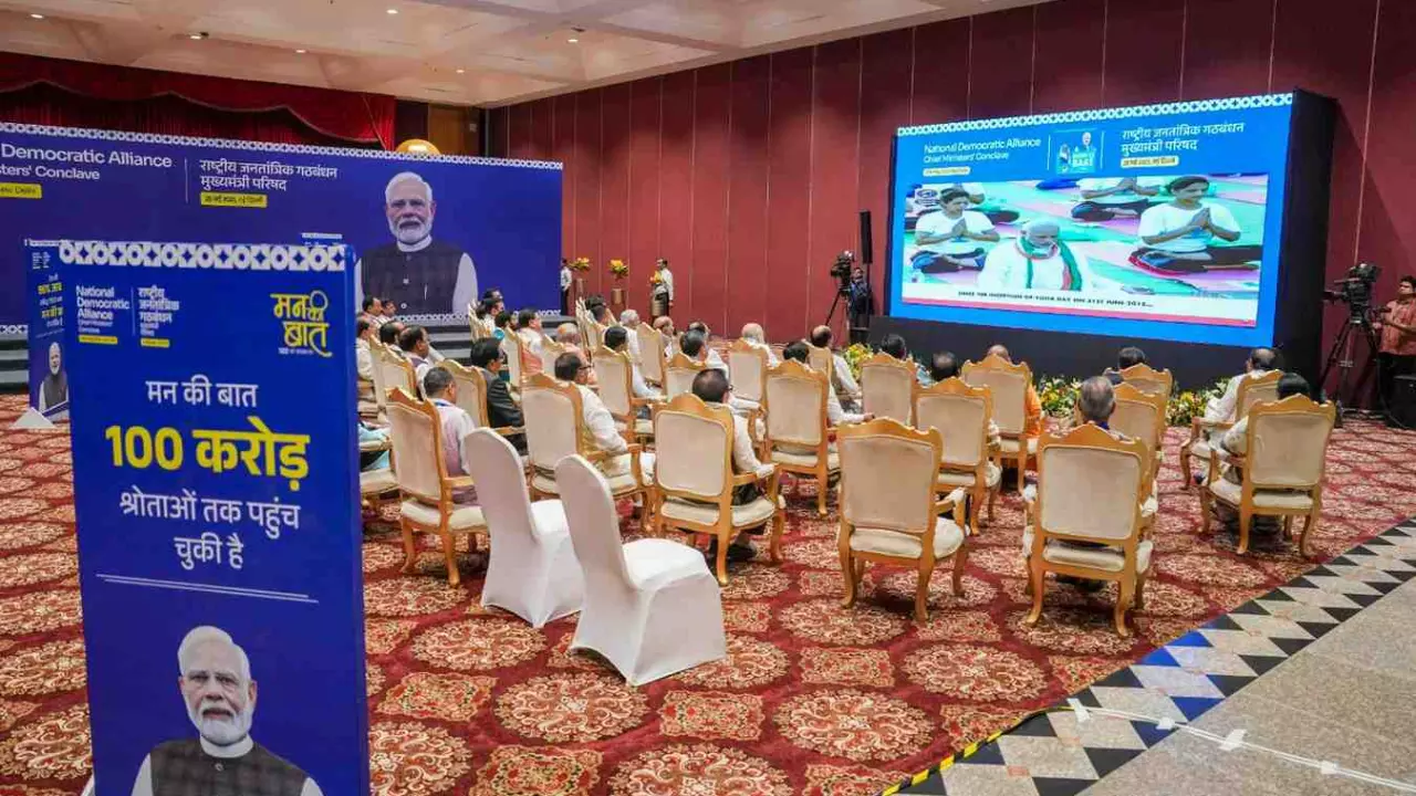 NDA leaders listen to Prime Minister Narendra Modis Mann ki Baat NDA leaders listen to Prime Minister Narendra Modis Mann ki Baat