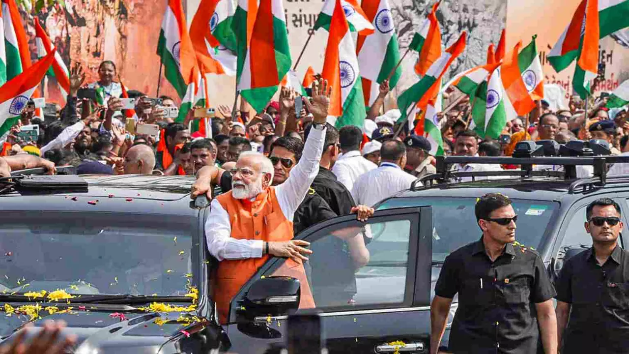 PM Modi arrives in Gujarat for two-day visit; holds roadshow in Vadodara