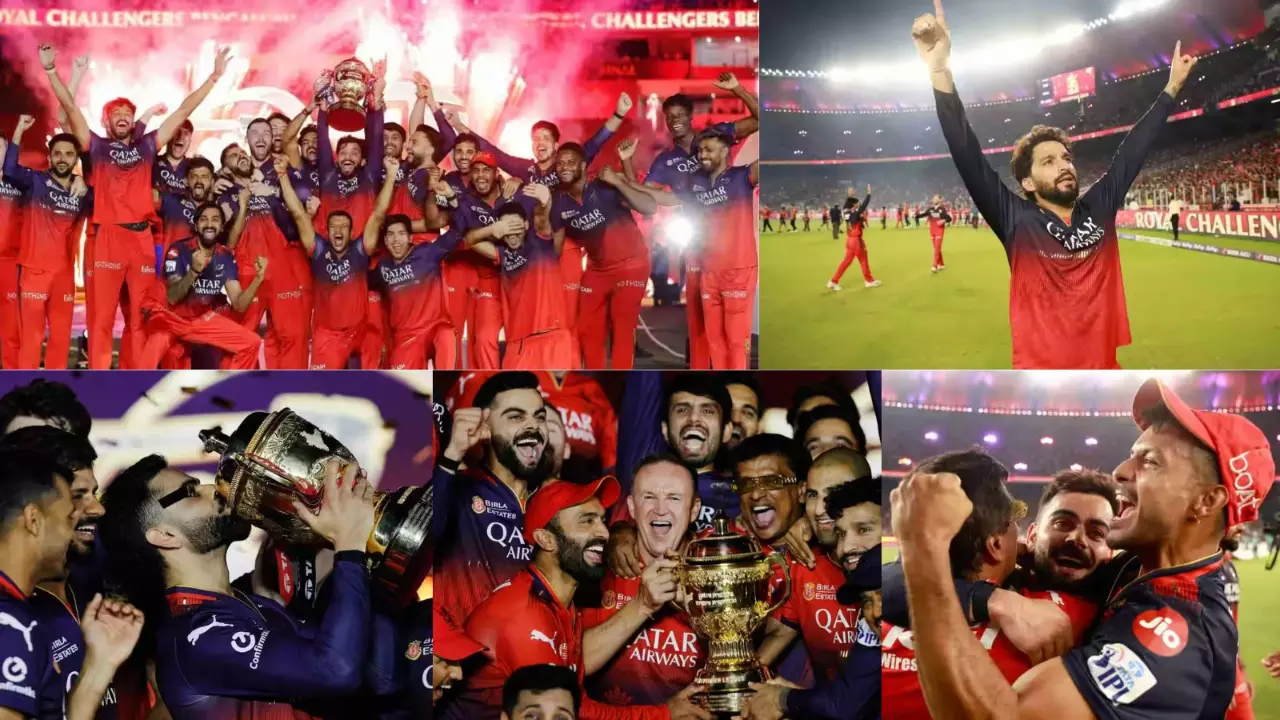 RCB players celebrate their IPL title win