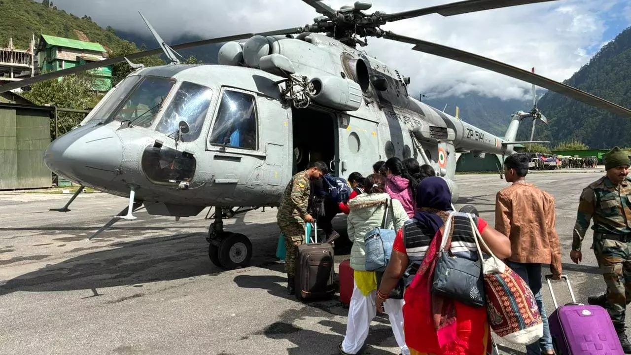 Stranded tourists, airlifted by an IAF helicopter from landslide-hit Chaten area