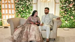 Samajwadi Party MP Priya Saroj and cricketer Rinku Singh during their engagement