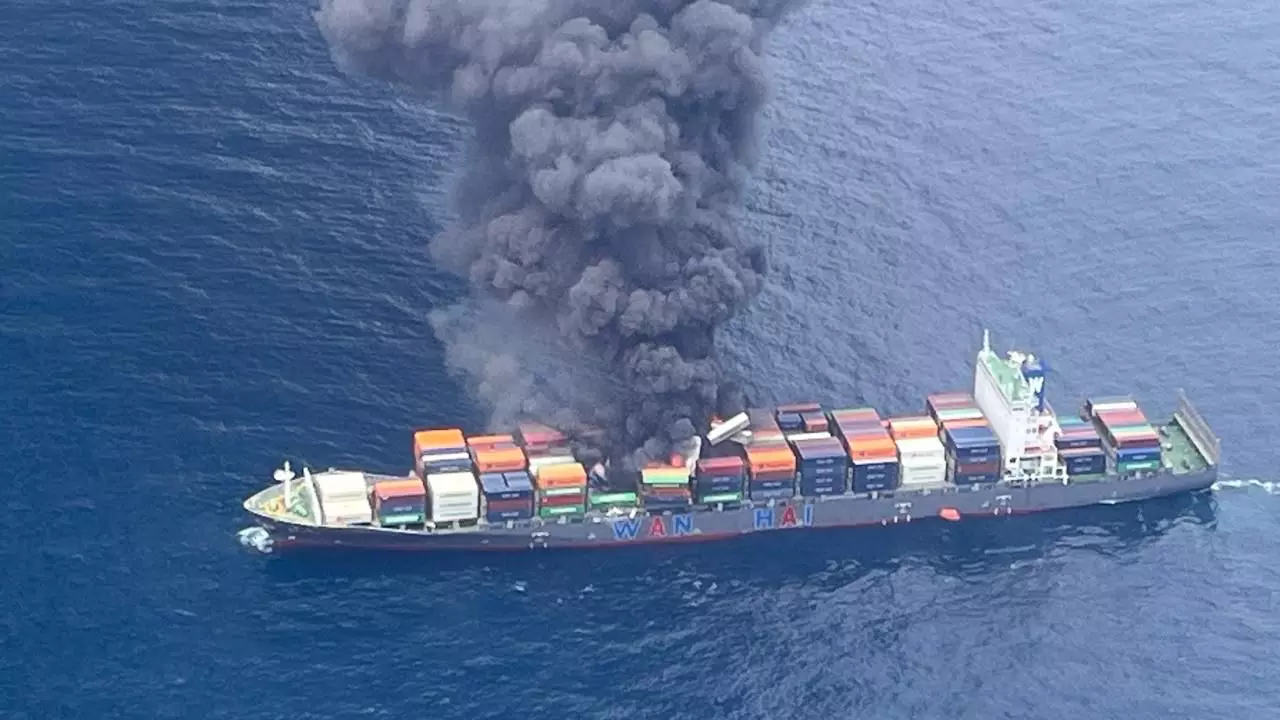 Singapore-flagged ship catches fire off Kerala coast, Navy steps in to rescue