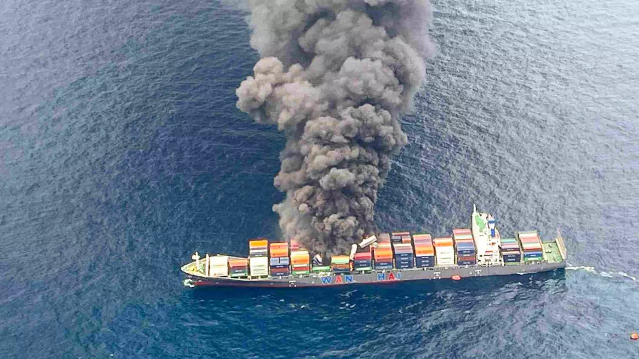 Burning cargo ship off Kerala coast poses serious toxic threat, sparks concerns