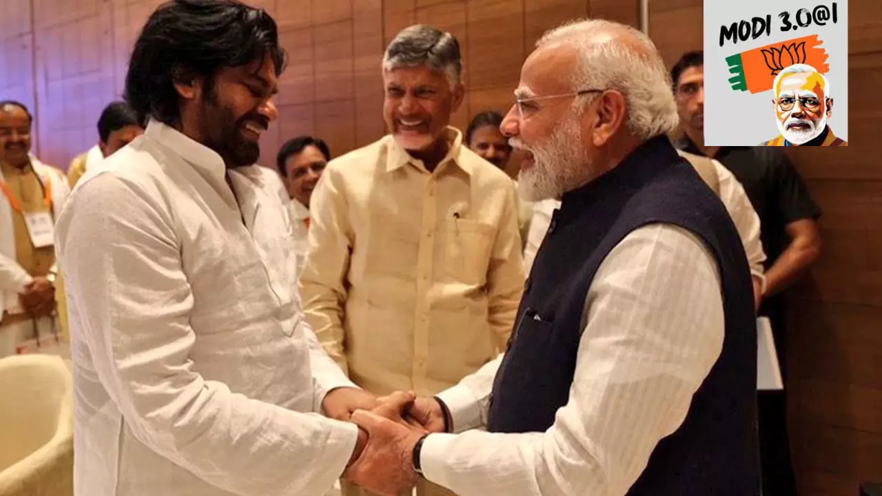 Pawan Kalyan, Chandrababu Naidu and Narendra Modi in a file photo