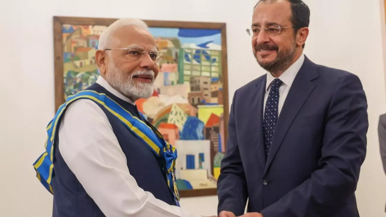 Narendra Modi and Nikos Christodoulides Narendra Modi and Nikos Christodoulides