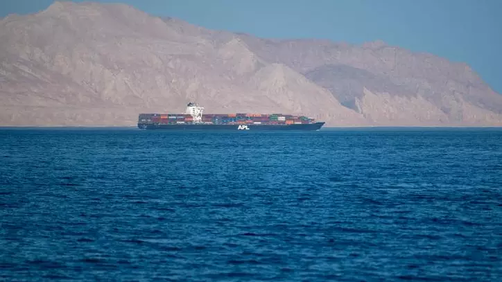 Iranian coastline near the Strait of Hormuz. giant sea container ship in the strait of Hormuz. Near East Iranian coastline near the Strait of Hormuz. giant sea container ship in the strait of Hormuz. Near East